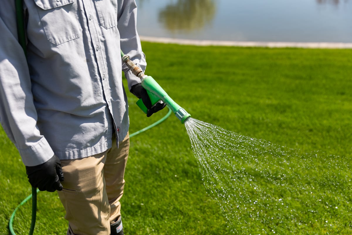 lawn care team spraying lawn