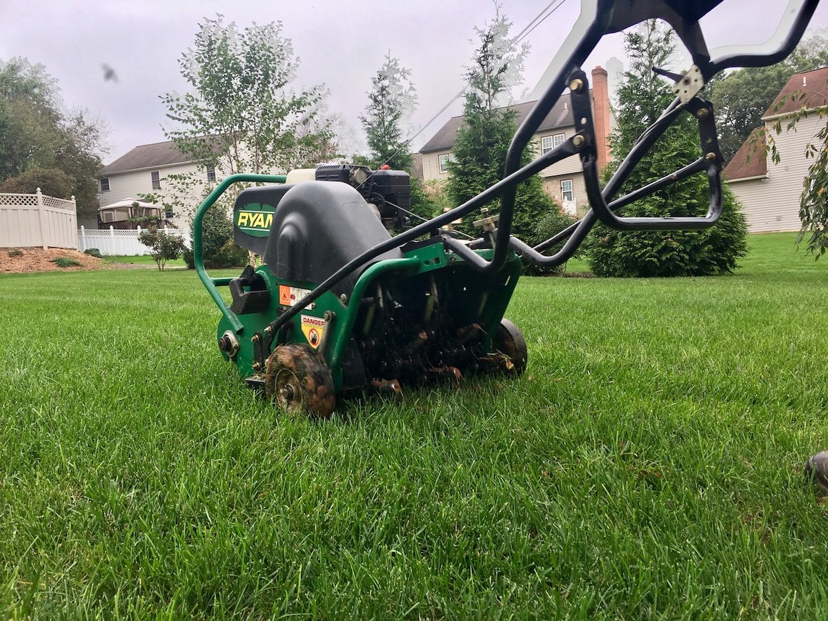 Lawn Aeration machine aerates grass