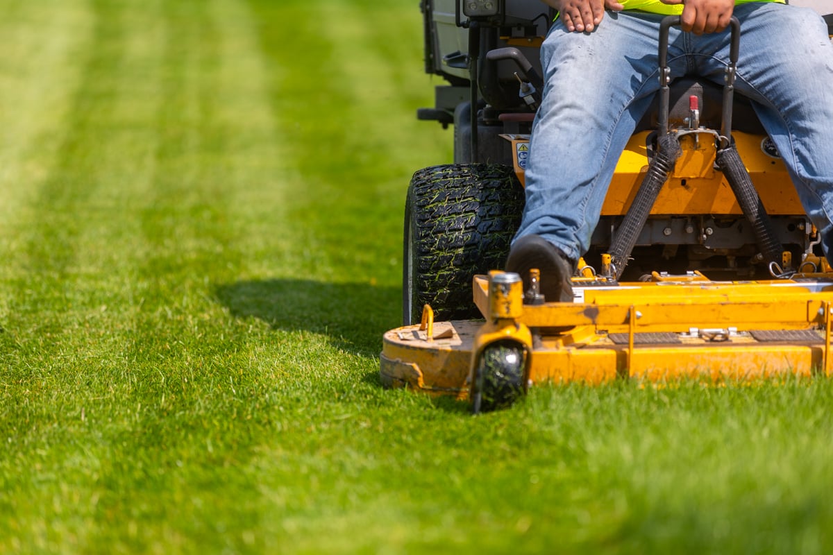 maintenance mow lines green grass lawn turf crew action detail 5
